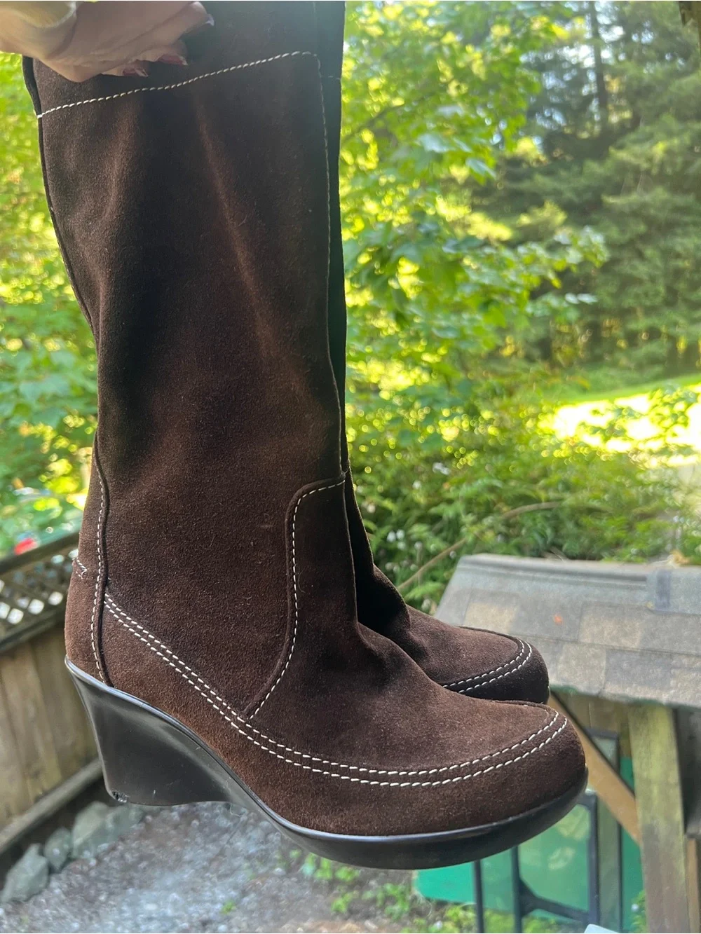 Crocs Brown Genuine Suede Leather Mid-Calf Boots with Contrast Stitching - Picture 2 of 9
